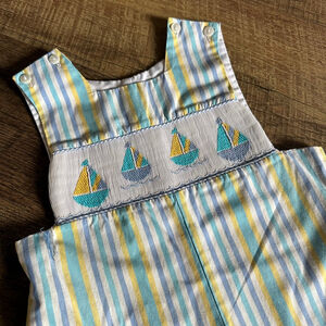 Baby Overalls 12 Months Striped Smocked Sailboats Spring